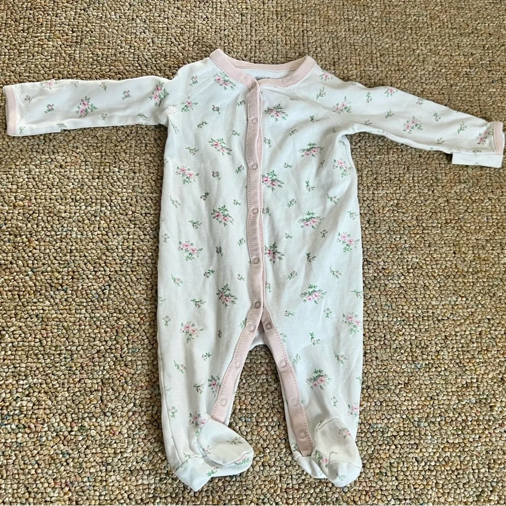 Ralph Lauren White Footed One-Piece with Pink Floral Trim